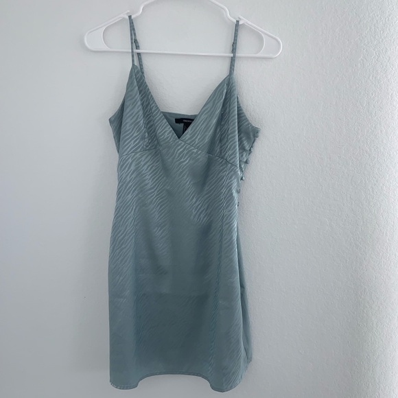 Teal Satin Mini Slip Dress - Picture 3 of 9